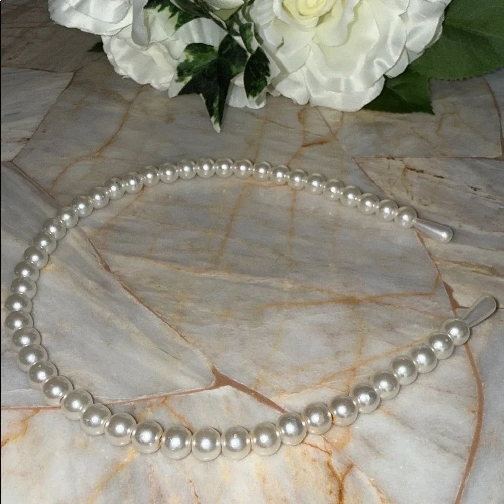 White‎ Faux Pearl Headband Elegant Bridal Wedding Hair Accessory Classic Bead